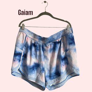 Gaiam Women's XXL Yoga Shorts Tie Dye Pink Blue Stretch Comfort EUC